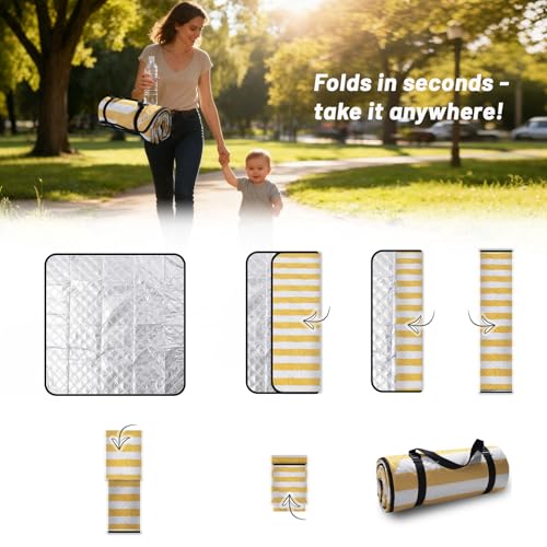 Extra Large Picnic Blanket 80"x80" – Waterproof Outdoor Mat for Beach, Park, Grass, Lawn, Camping, Sandproof & Foldable, Perfect Wedding Registry Gift, Portable Rug for Family Picnics - color: Sunny Yellow