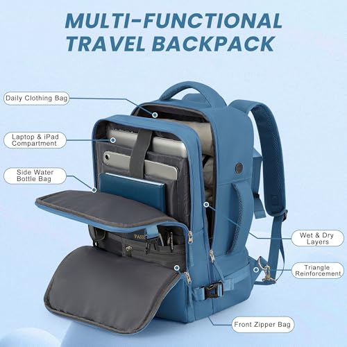 Sinaliy Travel Backpack, Carry on Flight Approved Backpack with Multi-Pockets, TSA Waterproof 17.3inch Laptop Backpack, Personal Item Travel Bag for Men Women, Deep Blue - color: Deep Blue, size: X-Large