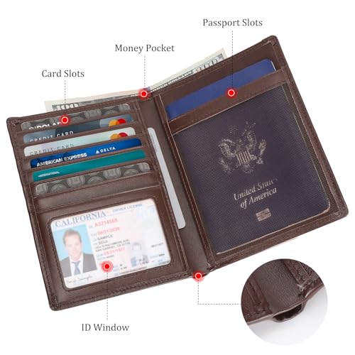 Polare Luxury RFID Blocking Leather Passport Holder Travel Wallet For Men and Women (Coffee) - color: Coffee