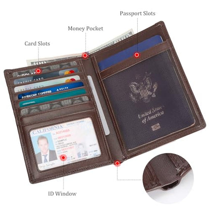 Polare Luxury RFID Blocking Leather Passport Holder Travel Wallet For Men and Women (Coffee) - color: Coffee