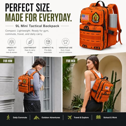 9L Mini Tactical Backpack for Men Women,Small Military Tactical Backpack for Gym,Hiking,Camping,Cycling (Halloween Phantom) - color: Halloween Phantom