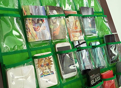 Over Door Hanging Closet Underwear Sock Storage Cell Phone Jewelry Organizer Clear Pockets (GREEN, 36 POCKETS) - color: GREEN