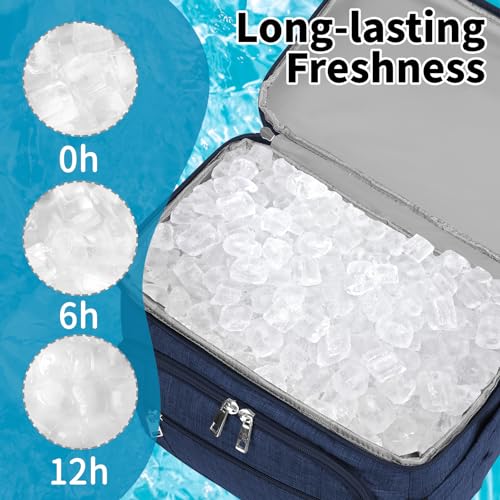 Cooler Backpack,Insulated Backpack Cooler Leakproof Double Deck Cooler Bag for Men Women RFID Lunch Backpack - color: Blue