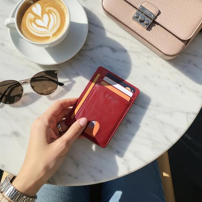 Buffway Slim Minimalist Front Pocket RFID Blocking Leather Wallets for Men and Women - Alaska Cherry - color: Alaska Cherry