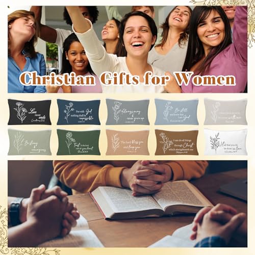 20 Pcs Christian Cosmetic Bags for Women Religious Gifts Canvas Pencil Pouch Makeup Bags with Bible Verse Keychains for Women Mother Employee Christmas Gift - style: Christian