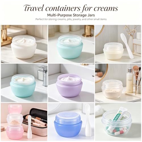 Travel Containers for Toiletries, 3 Size 0.35/0.7/1 OZ Sample Jars, TSA Approved Leak-proof Travel Size Toiletries Containers with Lids for Cosmetic Makeup Face Body Hand Cream