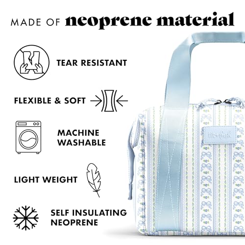 Fit & Fresh Remi Lunch Bag for Women Work – Neoprene Lunch Tote with Containers & Ice Pack, Reusable Meal Prep Lunch Box, Large Capacity, Machine Washable, Blue Wallpaper Bows - color: Blue Wallpaper Bows
