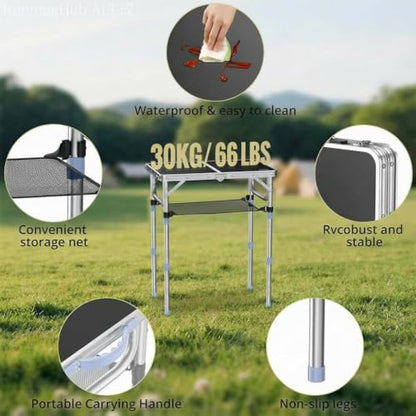 Small Folding Table Portable, 2FT Camping Pinic Table with 3 Adjustable Height, Aluminum Foldable Lightweight Patio Side Table with Carry Handle for Outdoor Hiking Camp BBQ Beach (Black) - color: Black