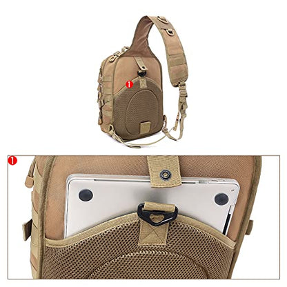 Men's Tactical Sling Bag Small Crossbody Backpack Military Rover Shoulder Pack Molle Assault Range Bag Camping Hunting - color: Brown