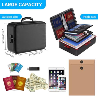 ENGPOW 5200°F Fireproof Document Bag with Lock, Upgraded Heat Insulated Fireproof Box 8 Layers File Organizer, Portable Home Travel Safe Storage for Important Documents,Passports,Laptop, Black(Soft)