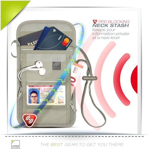 Lewis N. Clark RFID Blocking Stash Neck Wallet, Travel Pouch + Passport Holder for Women & Men, Taupe - color: Taupe