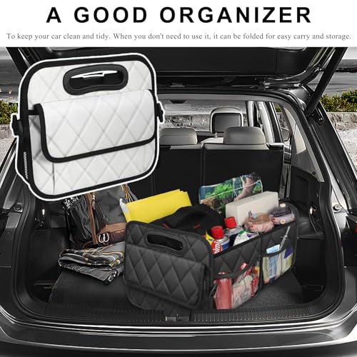 Car Trunk Organizer, Collapsible Auto Storage Box with Multi Pockets, Waterproof Oxford Cargo Organizer with Reinforced Handles, Universal Car Accessories for Men Women (White) - color: White