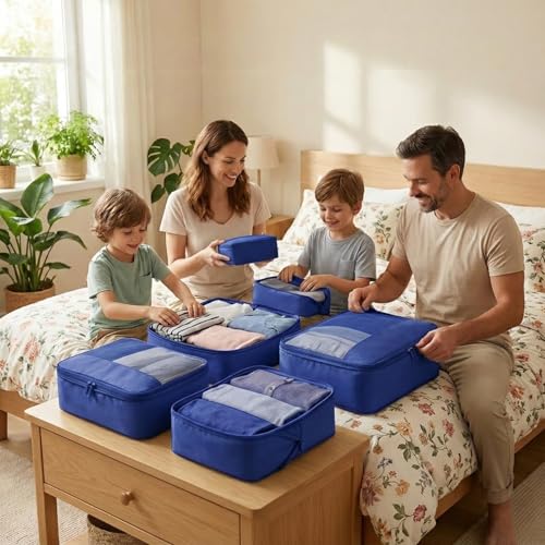 4 Piece Compression Packing Cubes for 3–7 Day Travel, Space Saving Travel Organizers with Breathable Mesh, Double-Zipper Packing Cubes for Carry-On & Suitcases (Blue) - color: Blue