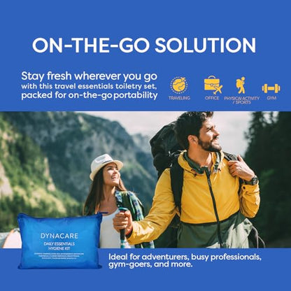 Dynarex DynaCare Daily Hygiene Kit - Travel Essentials Toiletry Bag - Includes TSA Approved Shampoo, Toothbrush Set, Razor and More - Blue, 1 Kit (10-Pieces) (Pack of 2) - size: 7" x 10" (Pack of 2)