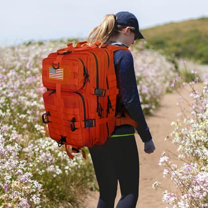 Hannibal Tactical MOLLE Assault Backpack, Tactical Backpack Military Army Camping Rucksack, 3-Day Pack Trip w/USA Flag Patch, D-Rings, Orange - color: Orange