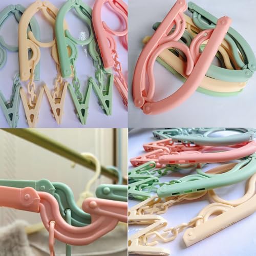 12 Pcs Foldable Travel Hangers with Clips, Plastic Hanger Folding Clothes Hangers Space Saving Clothes Hangers - Coat Hangers for Cruise Business Trip Travel - color: Light Color 12pcs With Clip