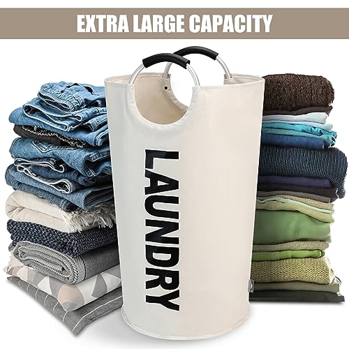 DOKEHOM 125L X-Large Laundry Basket, Collapsible Laundry Bag, Freestanding Tall Clothes Hamper, Foldable Washing Bin (Beige) - color: Beige, size: 125L