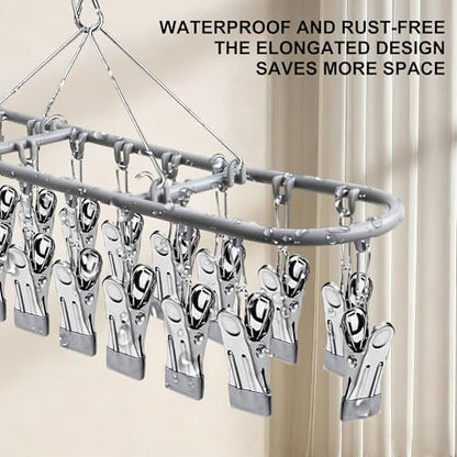 PHYDELU Drying Rack Clothing with 20 Clips，Sock Hanger for Drying，Hanging Clothes Dryer Underwear Hangers Racks Laundry Herb Socks Panty Wet Bra Lingerie Baby Delicates Foldable Small Indoor Metal - color: Dark Gray (20 Clips) (2pcs)