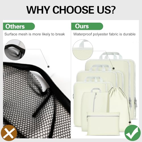 Compression Packing Cubes for Travel,Waterproof Packing Compression Cubes for Travel Packing Organizers,Luggage Cubes for Packing,Ultralight Expandable Packing Cubes Compression (Beige 9 Pack)