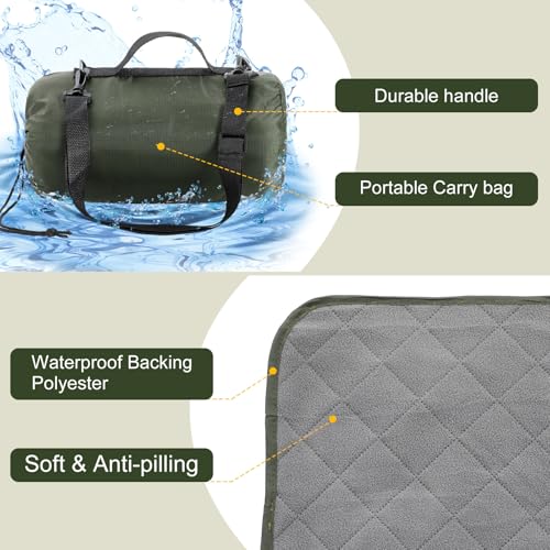Tranqun 2 Large Outdoor Blanket 78'' x 55'' Quilted Windproof Waterproof Fleece Sandproof Stadium Foldable Warm Blanket for Camping Picnic Sporting Events Cold Weather (Military Green) - color: Military Green