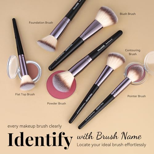 MAANGE 30 Pcs Professional Makeup Brush Set with Travel Case – Kabuki, Foundation, Powder, Blush,Blending& Eyeshadow Brushes, Labeled for Gift-Ready Box,Black - color: Black