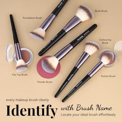 MAANGE 30 Pcs Professional Makeup Brush Set with Travel Case – Kabuki, Foundation, Powder, Blush,Blending& Eyeshadow Brushes, Labeled for Gift-Ready Box,Black - color: Black