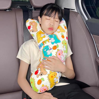SIQITECHNO Car Travel Pillow H-Shape Seat Pillow Kids Adults Soft Neck Pillow Breathable Head and Body Support Pillow Car Aircraft Sleeping Cushion for Long Journey Road Trip Travel Accessories - color: Y-shaped, Beige Dinosaurs