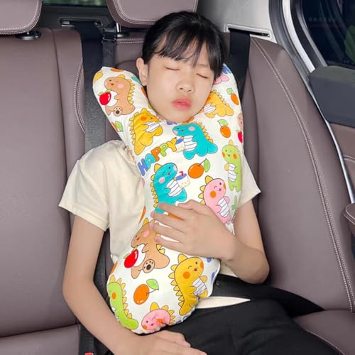 SIQITECHNO Car Travel Pillow H-Shape Seat Pillow Kids Adults Soft Neck Pillow Breathable Head and Body Support Pillow Car Aircraft Sleeping Cushion for Long Journey Road Trip Travel Accessories - color: Y-shaped, Beige Dinosaurs