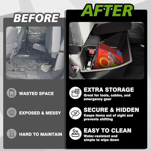 VaultsOnWheels Under Seat Storage Box Fit for 2019-2026 Chevy Silverado 1500/2500/3500HD (Not for Rear Kicker Subwoofer), Console Organizer Truck Tool Box Detachable Underseat Organizer w/TPE Mats - size: 2)Silverado|2019+|Rear underseat storage