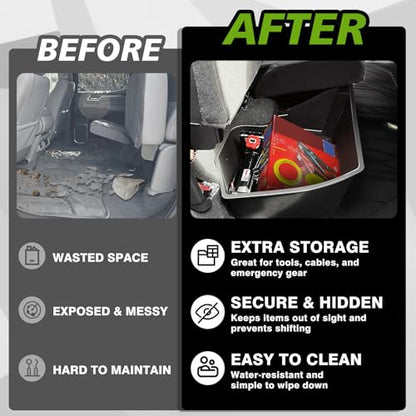 VaultsOnWheels Under Seat Storage Box Fit for 2019-2026 Chevy Silverado 1500/2500/3500HD (Not for Rear Kicker Subwoofer), Console Organizer Truck Tool Box Detachable Underseat Organizer w/TPE Mats - size: 2)Silverado|2019+|Rear underseat storage