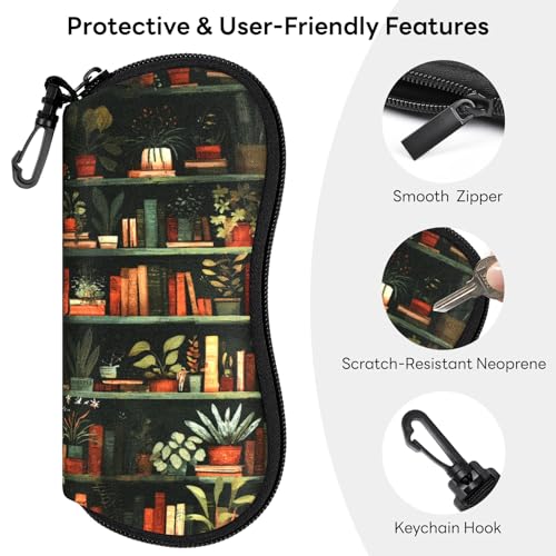 Sunglasses Case with Belt Clip, Ultra Light Neoprene Zipper Soft Padded Glasses Case for Women Men - color: Green Study