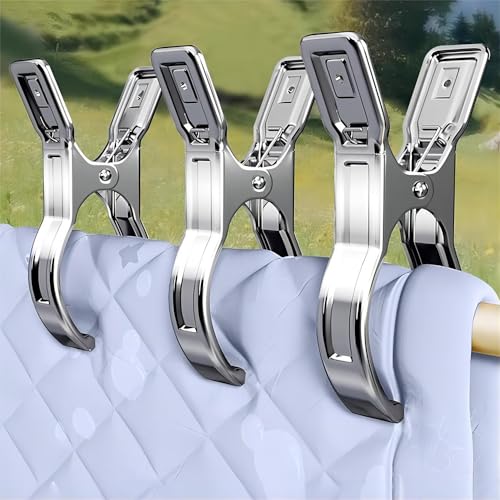 Coideal Metal Pool Cover Clips - 10 Pcs Large Beach Towel Chair Clips 5.5 Inch Stainless Steel Clothes Pins Quilt Clamps Windproof for Sunbed Lounge Cruise (14cm) - size: 14 cm