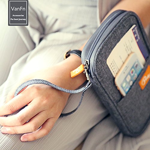 VanFn RFID Travel Passport Wallet, Family Passport Holder, Trip Document Organizer P.Travel Series - color: Pure Grey