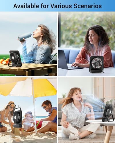 WHATOOK Small Desk Fan Personal Fans: 5000mah 25 Hours Battery Office Quiet Mini Desktop Fan Portable Rechargeable Travel Essentials (Black, 2000 mAh) - color: Black