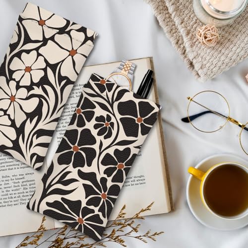 Eyeglass Cases 4 Pack,Boho Floral Pattern Sunglasses Case,PU Leather Soft Eye Glass Pouch for Women Men Student - color: Brown-floral