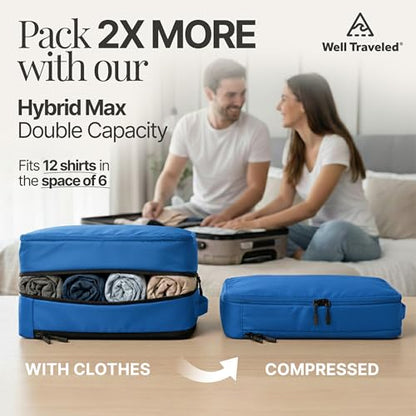 Well Traveled 8 pcs Compression Packing Bags Cubes Set with HybridMax Double-Capacity Design - Packing Cubes for Travel Compression to Maximize Limited Luggage Space, Blue - color: Blue, size: 8-piece