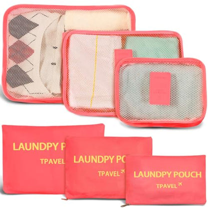 6 Set Packing Cubes for Travel Luggage Organizer Bags Reusable washable Suitcase Packing Cubes Set Travel Accessories Essentials (Watermelon Red‌) - color: Watermelon Red