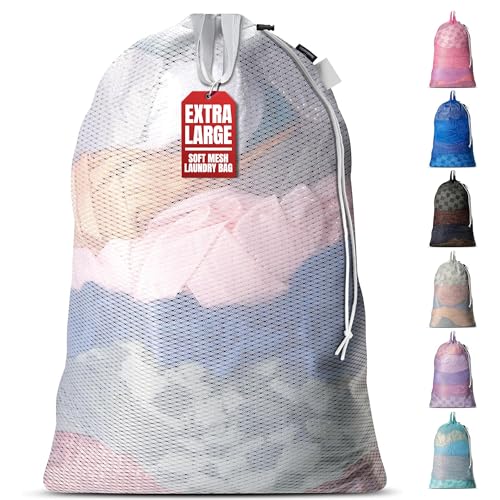 Handy Laundry Mesh Laundry Bag 24 x 36 Inches - Extra Large Heavy Duty Bag with Handles & Shoulder Strap, Breathable, Machine Washable for Dorm, Travel, Bedding & Storage - White - color: White, size: 1-Pack