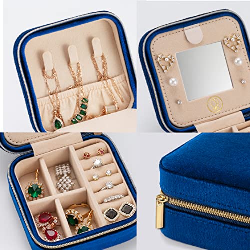 ZPROW Plush Velvet Travel Jewelry Case, Travel Jewelry Organizer, Jewelry Travel Case, Travel Jewelry Box, Small Jewelry Case, Jewelry Travel Box, Earring Organizer with Mirror - NavyBlue 4packs - color: Velvet 4 Pack - Navy Blue