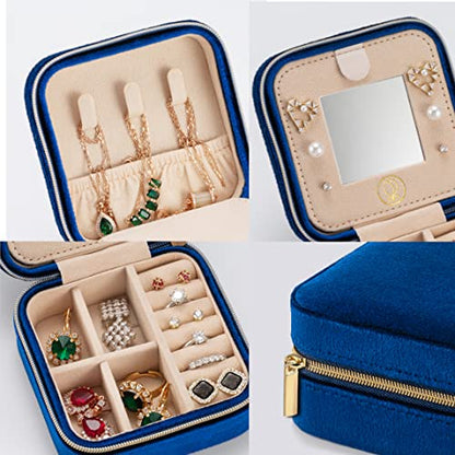 ZPROW Plush Velvet Travel Jewelry Case, Travel Jewelry Organizer, Jewelry Travel Case, Travel Jewelry Box, Small Jewelry Case, Jewelry Travel Box, Earring Organizer with Mirror - NavyBlue 4packs - color: Velvet 4 Pack - Navy Blue