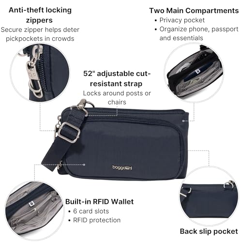 Baggallini Classic Anti-Theft Mini Wallet Crossbody - color: French Navy