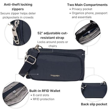 Baggallini Classic Anti-Theft Mini Wallet Crossbody - color: French Navy