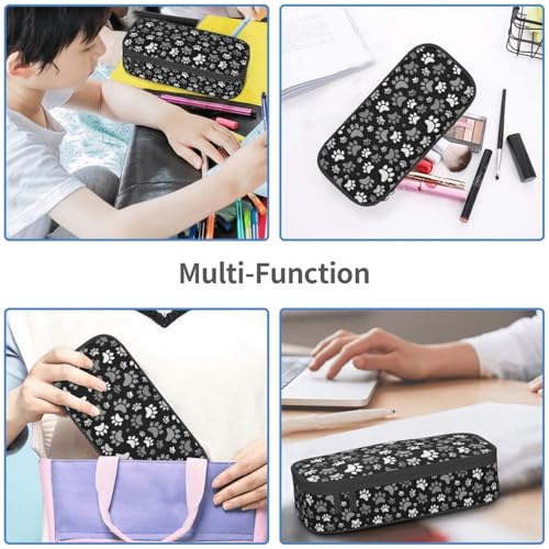 Perinsto Black And White Dog Animal Paws Pencil Case Big Capacity Multi Compartment Stationery Box Pencil Pouch Holder Desk Organizer For School Office Home - color: Paws #01