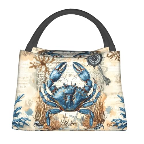 Lunch Bag for Women, Vintage Blue Crab Insulated Lunch Box for Kids Girls, Reusable Lunch Bag for Office, Work, Picnic, Travel, School - color: Vintage Blue Crab