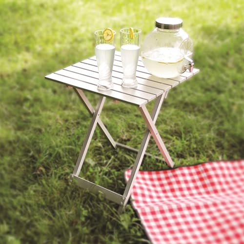 Camco 19.5 by 20 by 24.25 Inch Large Durable Aluminum Fold Away Multi Use Outdoor Side Table for RVs, Campsites, Picnics, and Patios, Silver