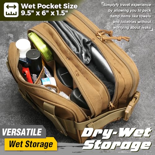 DBTAC Tactical Toiletry Bag w/Electronic Organizer Compartment | Dry/Wet Separate Hygiene Bag, Expanded Travel Dopp Kit Shaving Kit Travel shower Bag for Men (Brown) - color: Elite Brown
