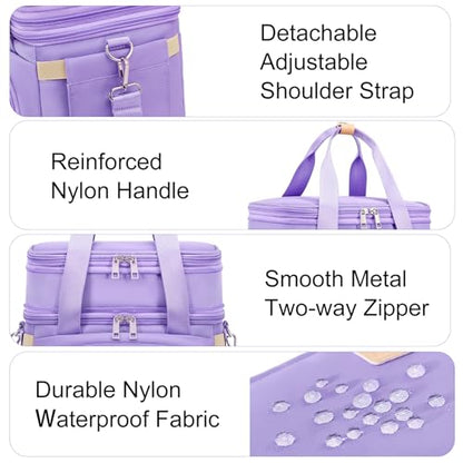MAPLELILY Lunch Box for Men Women - Double Deck Insulated Lunch Bag, Large Leak Proof Tote Cooler, Wide Open Dual Compartment Lunch Bags with Shoulder Strap, For Work Picnic Hiking Beach, Purple - color: Purple