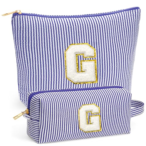 Travel Makeup Bag Organizer - Travel Essentials Toiletry Bag for Women, Initial Travel Toiletry Bag with Zipper | Preppy Stuff Birthday Gifts for Women Mom Daughter, Blue Letter G - color: Blue, style: G