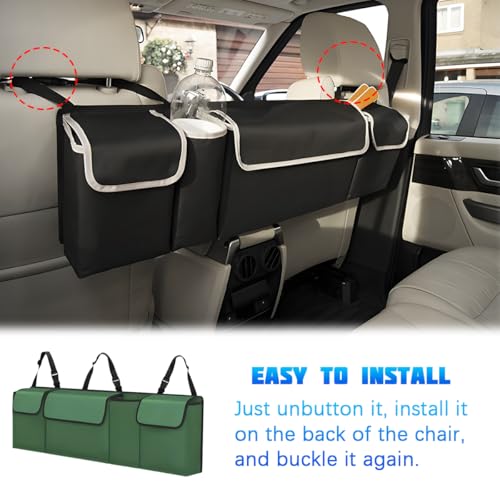 Car Trunk Organizer with Lid, Large Waterproof Vehicle Backseat Hanging Storage Bag with 4 Pockets & Adjustable Straps, Collapsible Automotive Interior Cargo Bag, Universal Fit (Green) - color: Green
