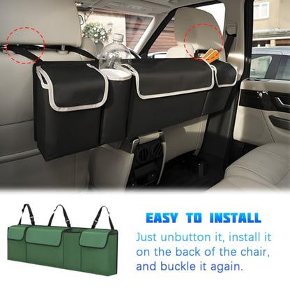Car Trunk Organizer with Lid, Large Waterproof Vehicle Backseat Hanging Storage Bag with 4 Pockets & Adjustable Straps, Collapsible Automotive Interior Cargo Bag, Universal Fit (Green) - color: Green